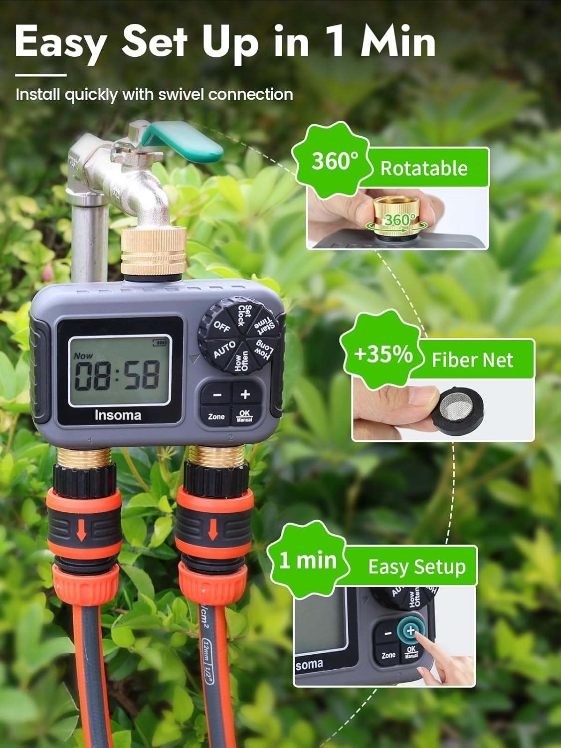 Insoma Smart Irrigation Wateri - огляд і ціна Timer Dual Outlet