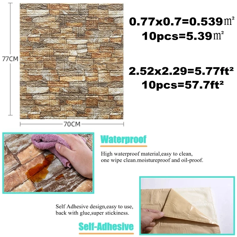 10PCS Self Adhesive 3D Brick W - огляд і ціна Pvc Panel Background
